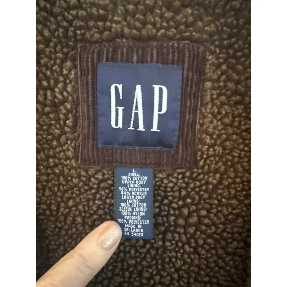 Vintage Y2K Brown Corduroy Fleece Lined Button Down Trucker Jacket Men's Large - Picture 5 of 9